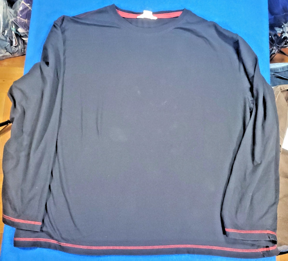 Woolrich Mens XL Long Sleeve T Shirt Black Red Trim 100% Cotton